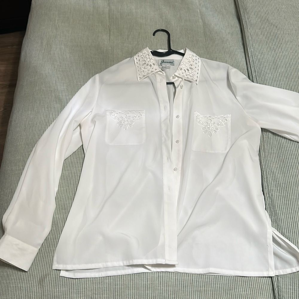 White Joanna Pearl button up